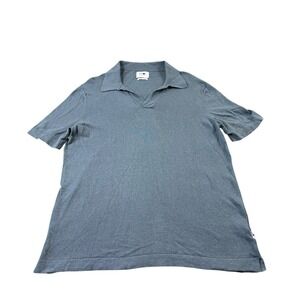 NNO7 No Nationality Blue Italian Buttonless Cotton Linen Blend Polo Size Medium